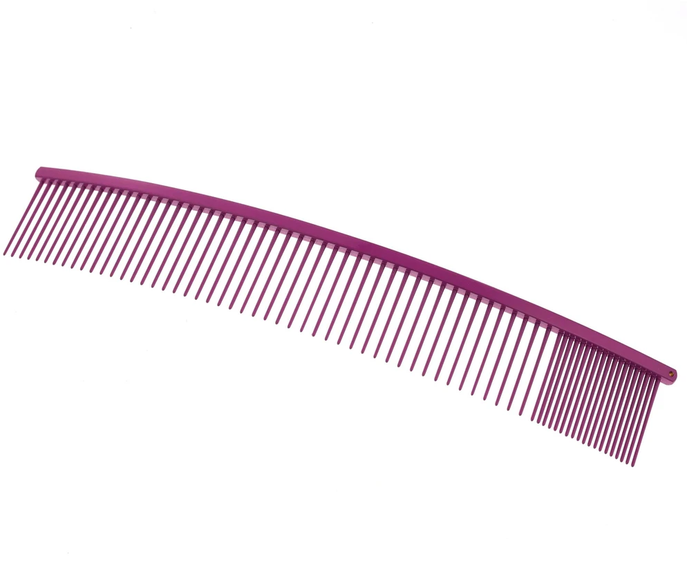 Show Tech lenkta šukų šukelės 25cm – lengvas violetinis apdailos įrankis su skirtingu dantukų tarpeliu