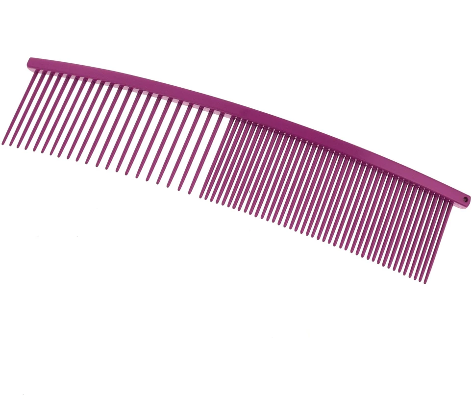 Show Tech lenktas apdailos šukos 19cm – mišrios dantukų atstumas, ergonomiškas violetinis dizainas