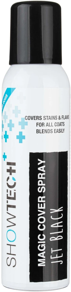 Show Tech+ Magic Cover Purškiklis Jet Juodas 125ml – Greito naudojimo dėmių maskavimo purškalas juodiems kailiams, greitai džiūstanti formulė.