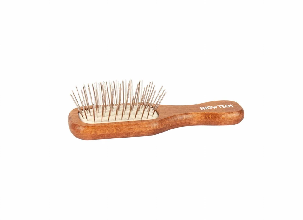 Show Tech Mini Wooden Pin – Kompaktiškas stačiakampis priežiūros įrankis su lygiomis adatomis