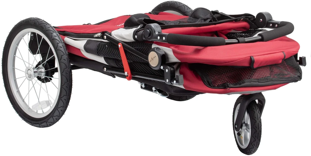 Show Tech Petstro Didelis 3 ratų vežimėlis – tvirtas raudonas ir pilkas vežimėlis, talpa iki 45kg