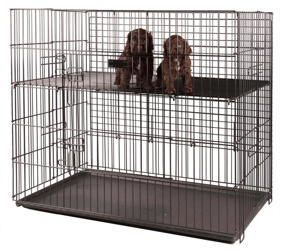 Show Tech šunų žaidimų voljeras, vidutinio dydžio 92x92x81cm – su reguliuojamu dvigubu dugnu, saugus ir erdvus dizainas