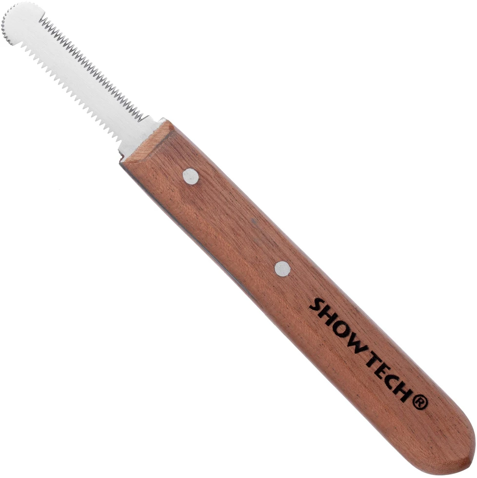 „Show Tech“ Trio-Trim Stripping peilis – 3 viename, medinė rankena, nuo vidutinio iki itin smulkaus dantuko