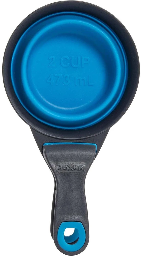 Sulenkamas „Dexas KlipScoop“ 3 viename, didelis 473 ml – sulankstomas maisto kaušelis su maišelio spaustuku, violetinis