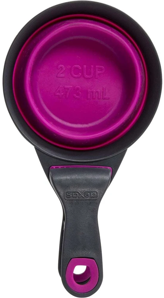 Sulenkamas „Dexas KlipScoop“ 3 viename, didelis 473 ml – sulankstomas maisto kaušelis su maišelio spaustuku, violetinis