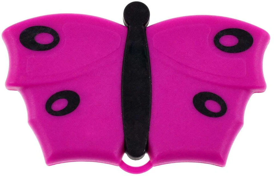 V7 Mini Butterfly teptukų šepetėlis – kompaktiškas rožinis pūkų valiklis su švelniais šereliais, ergonomišku dizainu