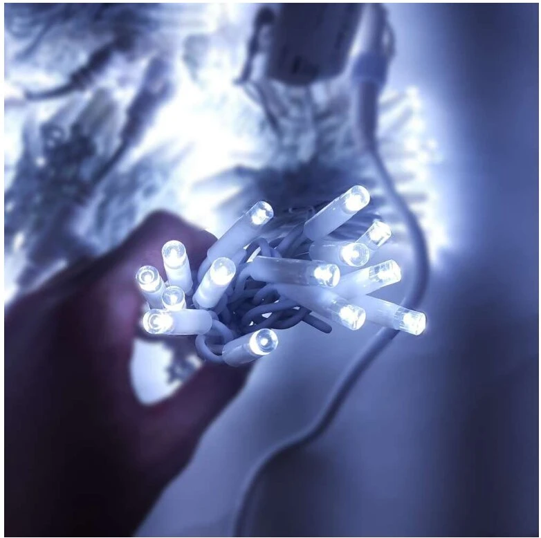 100 LED 4 metrai lempučių lauko girlianda varvekliai su baltu laidu, šaltai baltos spalvos flash