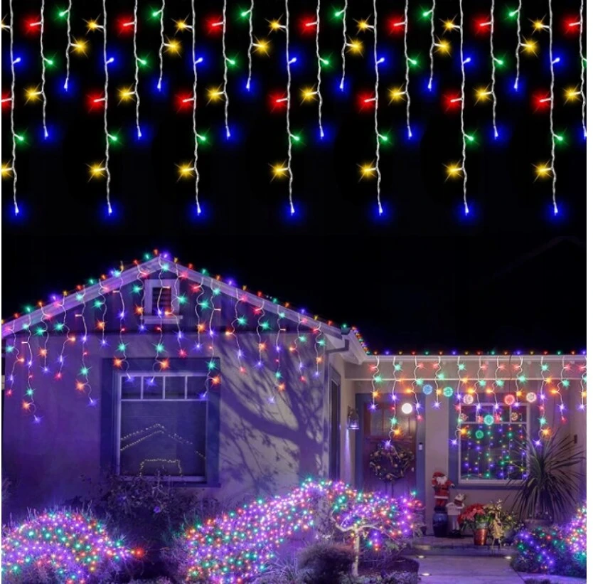 100 LED 4 metrai lempučių lauko girlianda varvekliai su baltu laidu, įvairių spalvų flash