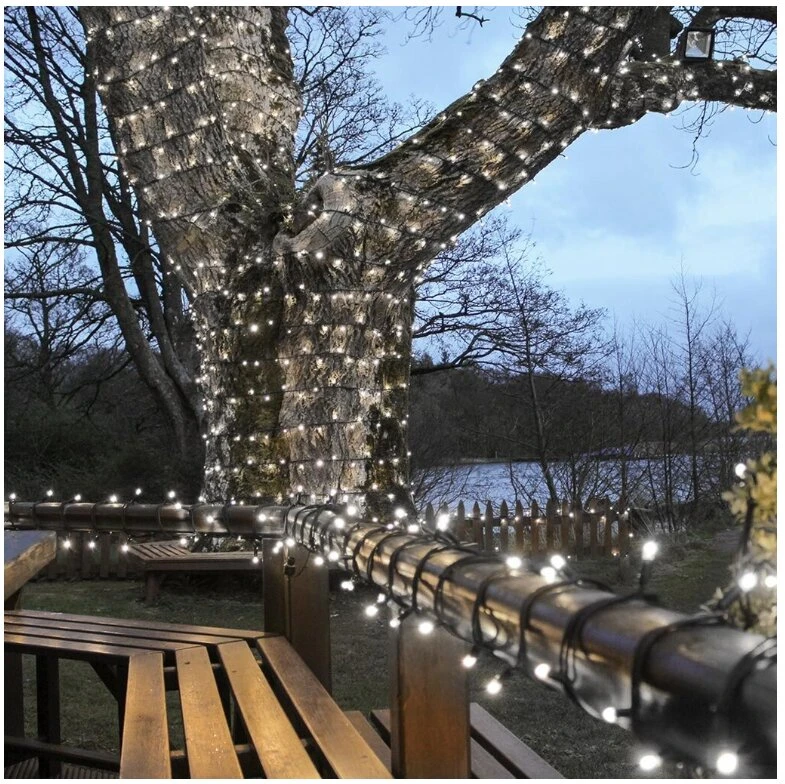 100 LED 4 metrai lempučių lauko girlianda varvekliai su baltu laidu, šaltai baltos spalvos flash