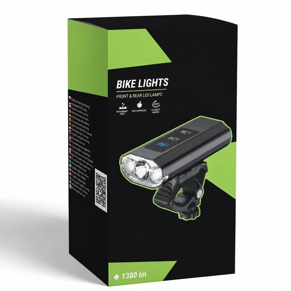 1300 lm LED dviračio žibintas su USB-C ir IP65 atsparumu vandeniui