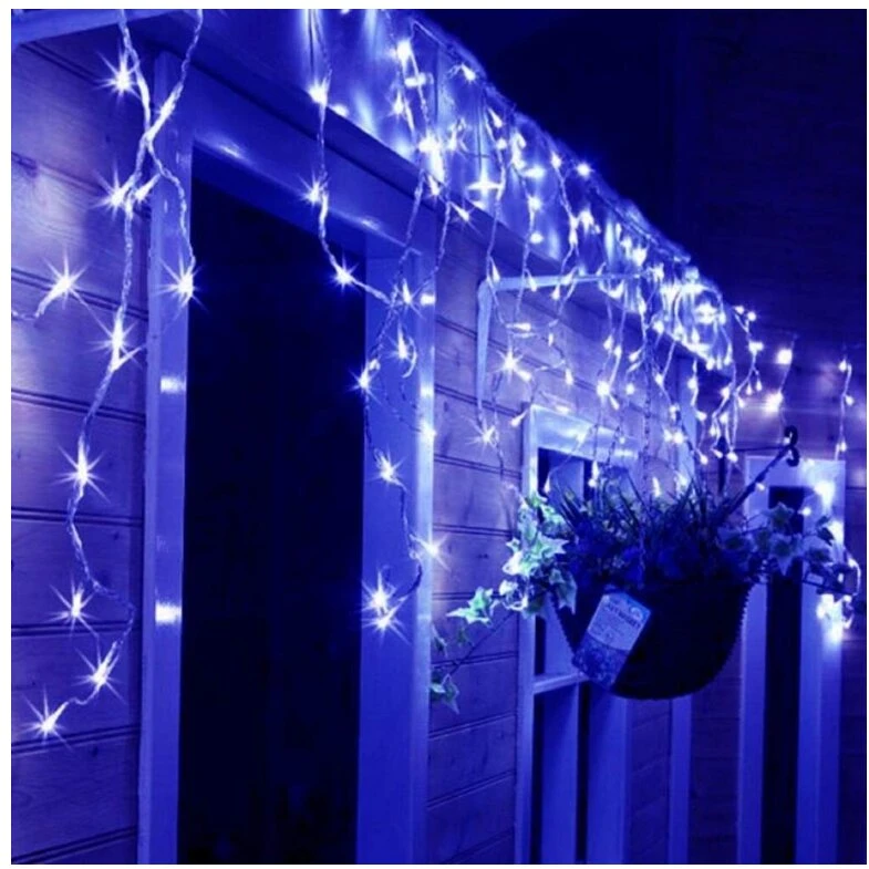 200 LED 8 metrai lempučių lauko girlianda varvekliai su baltu laidu, šaltai baltos spalvos flash
