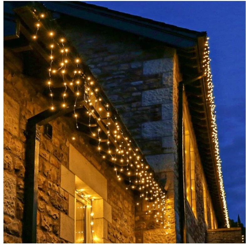 200 LED 8 Metrai lempučių lauko girlianda Varvekliai su baltu laidu, Šiltai baltos spalvos Flash