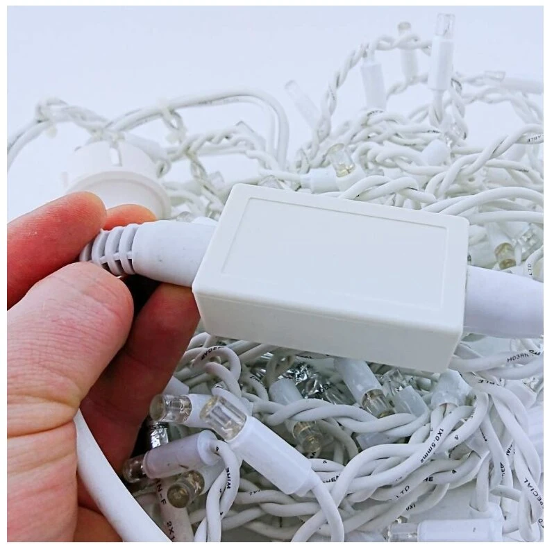 200 LED 8 metrai lempučių lauko girlianda varvekliai su baltu laidu, šaltai baltos spalvos flash