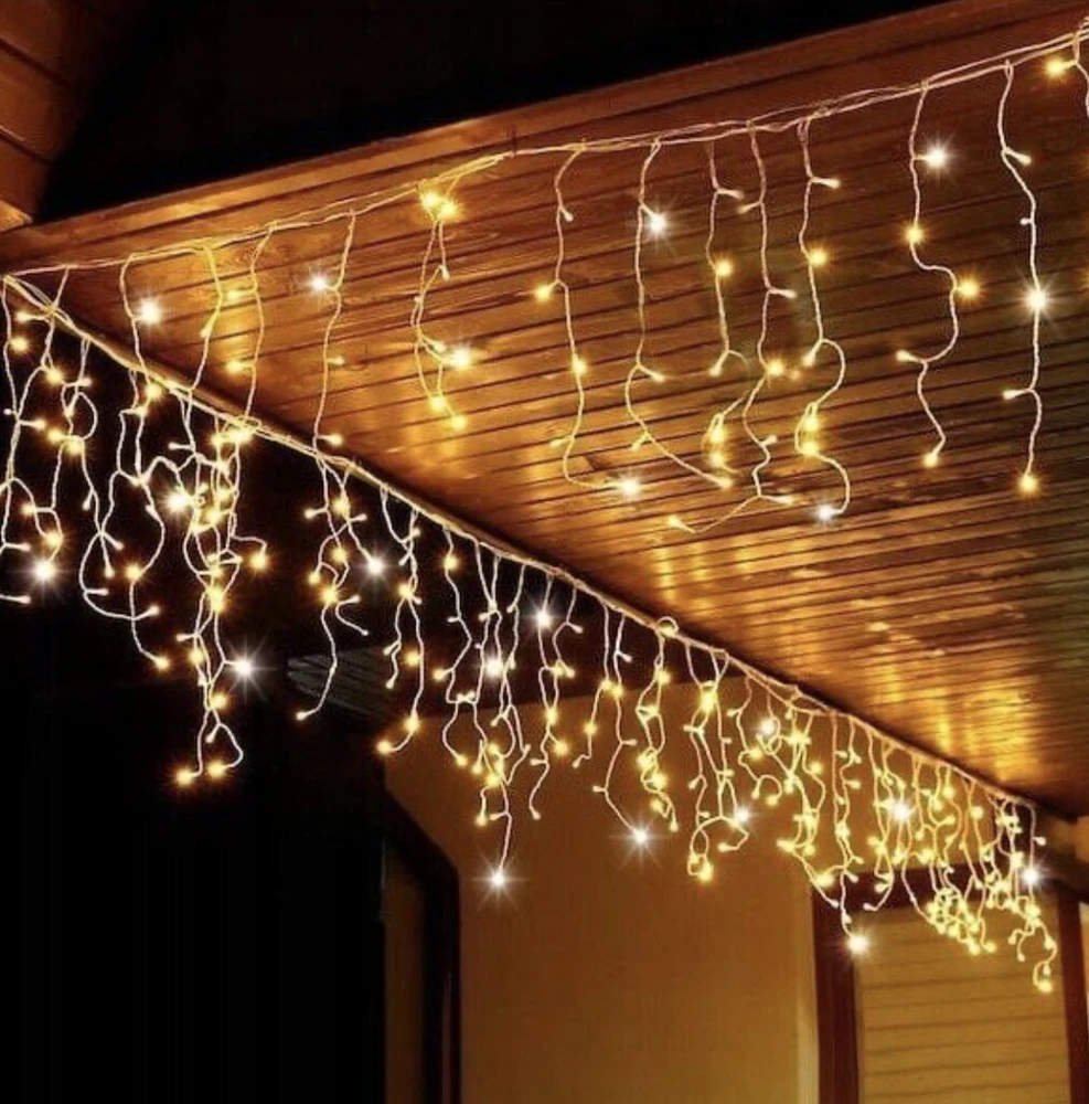 500LED lauko girlianda varvekliai, 25metrų ilgio, šiltai balta flash