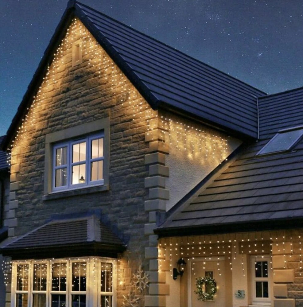 500LED lauko girlianda varvekliai, 25metrų ilgio, šiltai balta flash