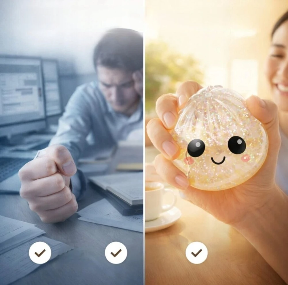 Antistresinis minkštukas „Dumpling Squishy“ su blizgučiais