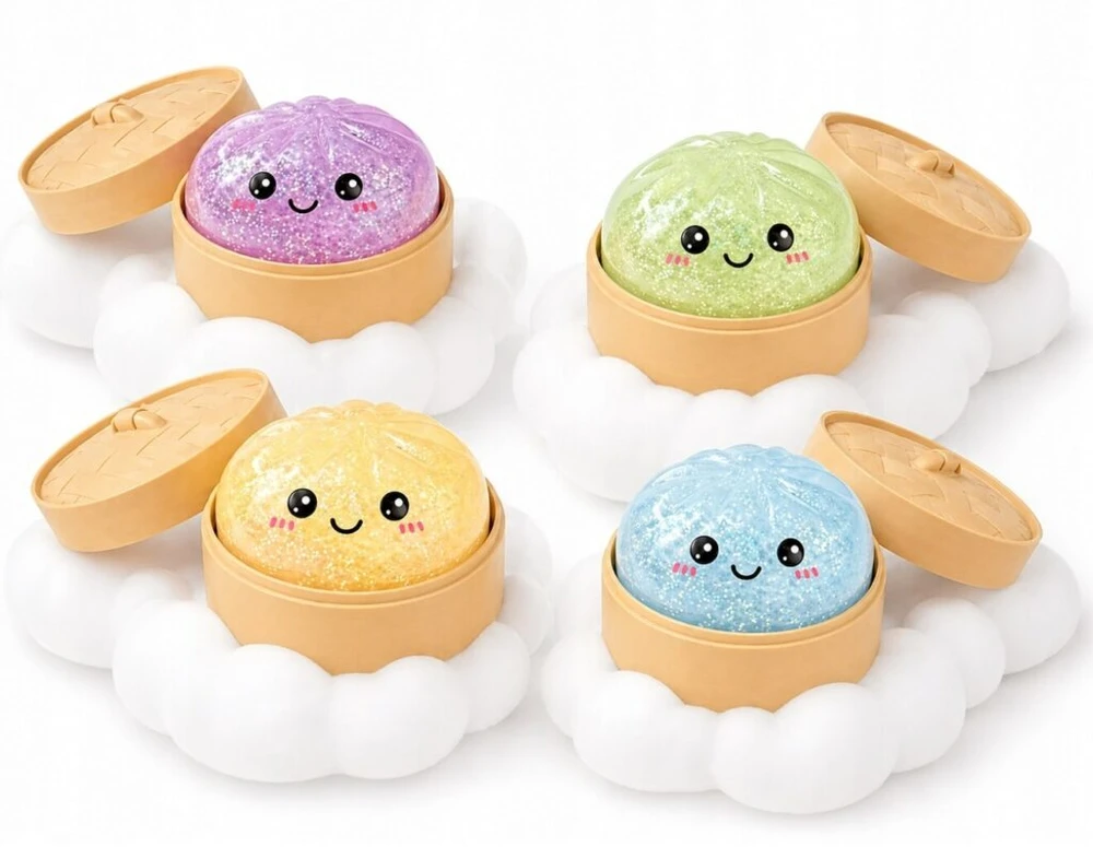 Antistresinis minkštukas „Dumpling Squishy“ su blizgučiais