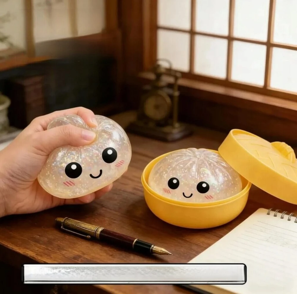 Antistresinis minkštukas „Dumpling Squishy“ su blizgučiais