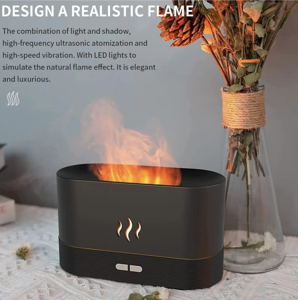Aroma oro drėkintuvas ugnies imitacija, 4.5 W, spalva: juoda