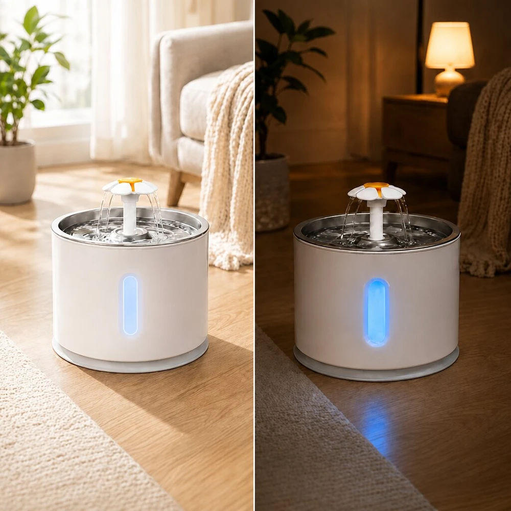 Automatinis vandens fontanas 2,4 l su LED apšvietimu ir USB maitinimu