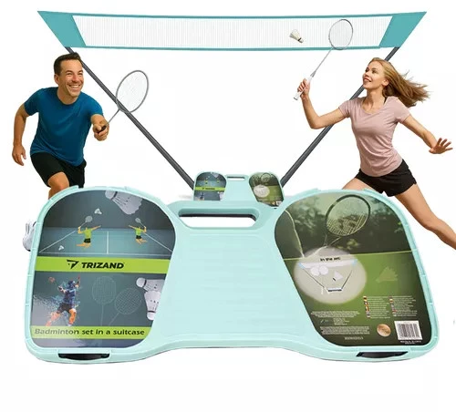 Badmintono rinkinys 4in1 su lagaminu, raketėmis ir tinklu