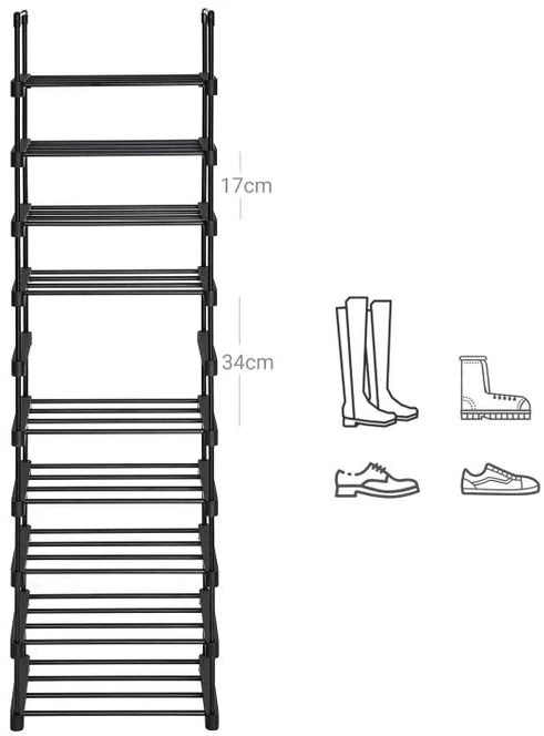 Batų lentyna Songmics, 10 lygių, juoda, 45 × 30 × 174 cm