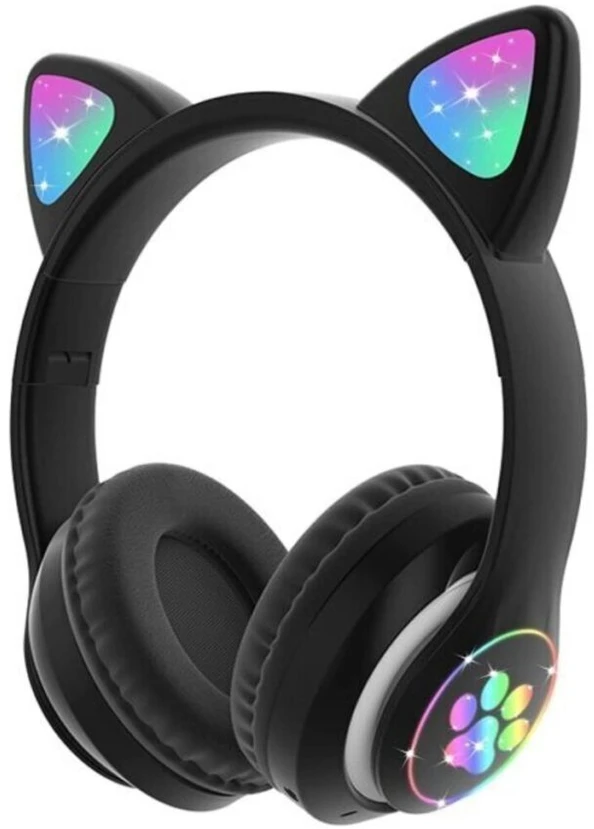 Belaidės ausinės katės ausys juodos spalvos su bluetooth, spalva: rožinė