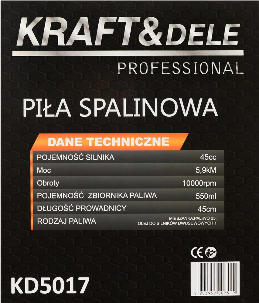 Kraft &amp; Dele Benzininis grandininis pjūklas Kraft & Dele KD5017, 5.9 Ag, 45 cm
