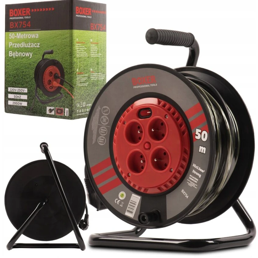 Susukamas statybinis prailgintuvas Boxer BX754, 4 lizdai, 50m., spalva: juoda