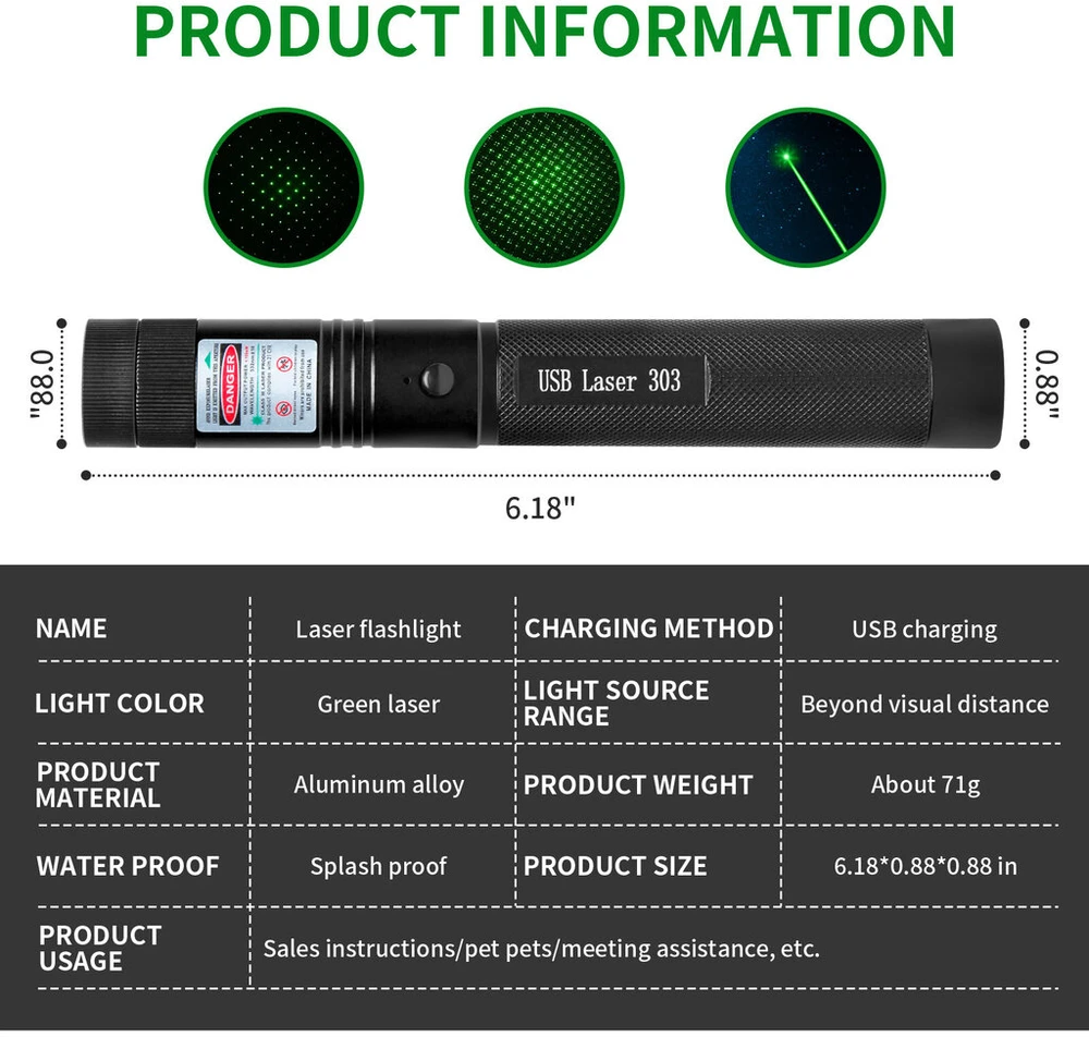 Cuilonggs; 61 rue de Lyon 75012 Paris; douyin45151@163.com Lazeris su USB pakrovimu, žalias