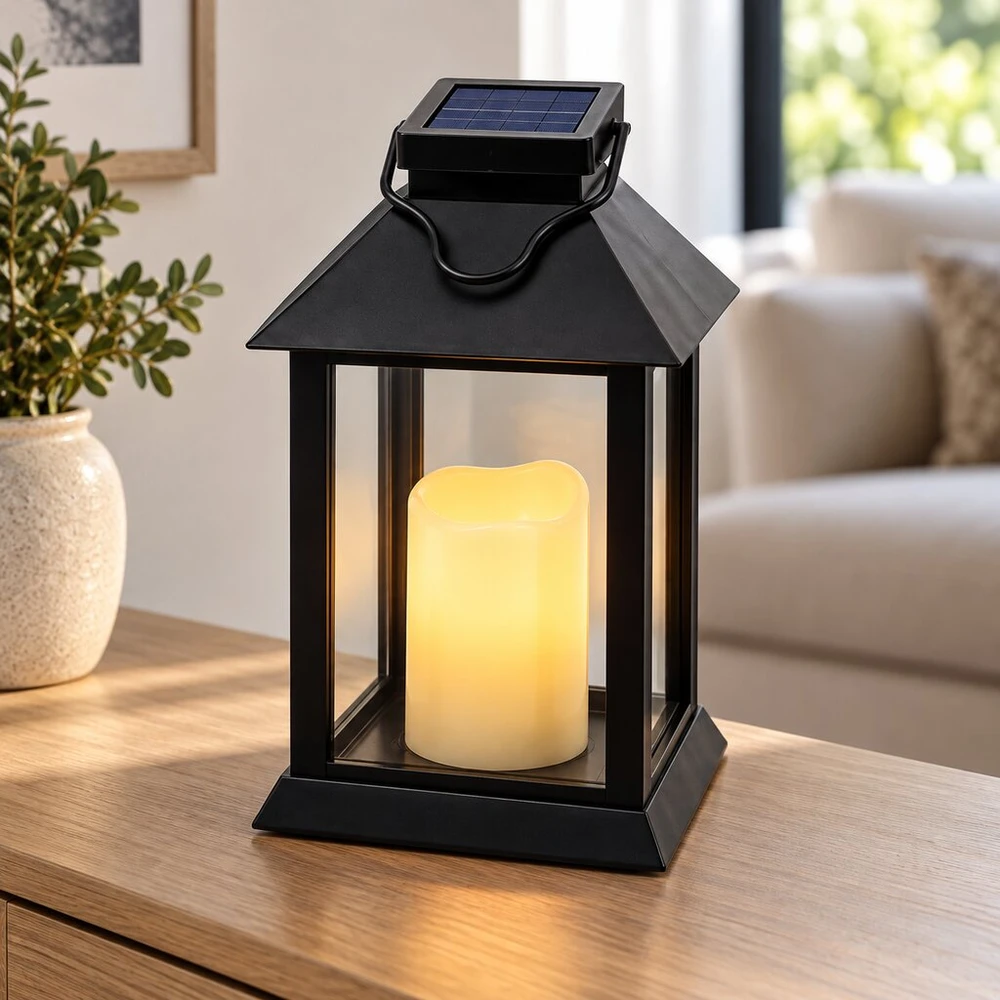 Juodas saulės energija maitinamas LED žibintas 10766, 28 cm