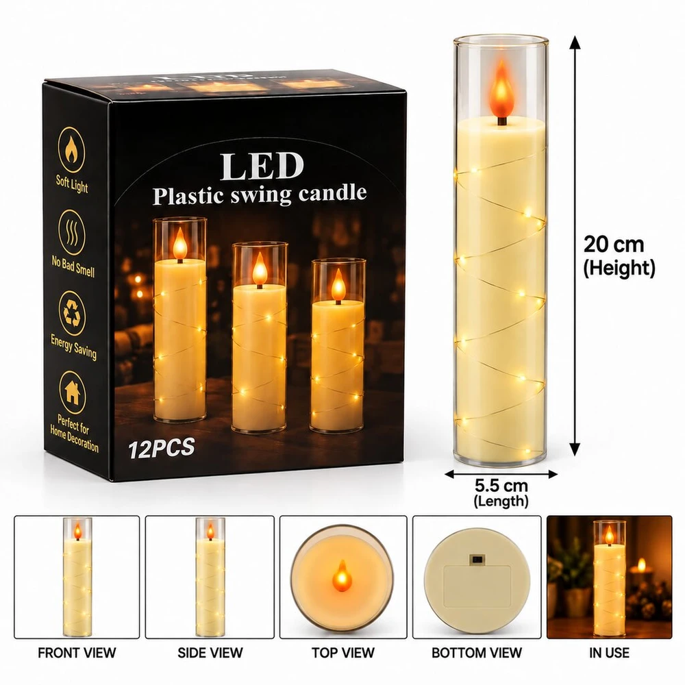 LED žvakė su dekoratyvine švieselių vielute 10759, 20 cm