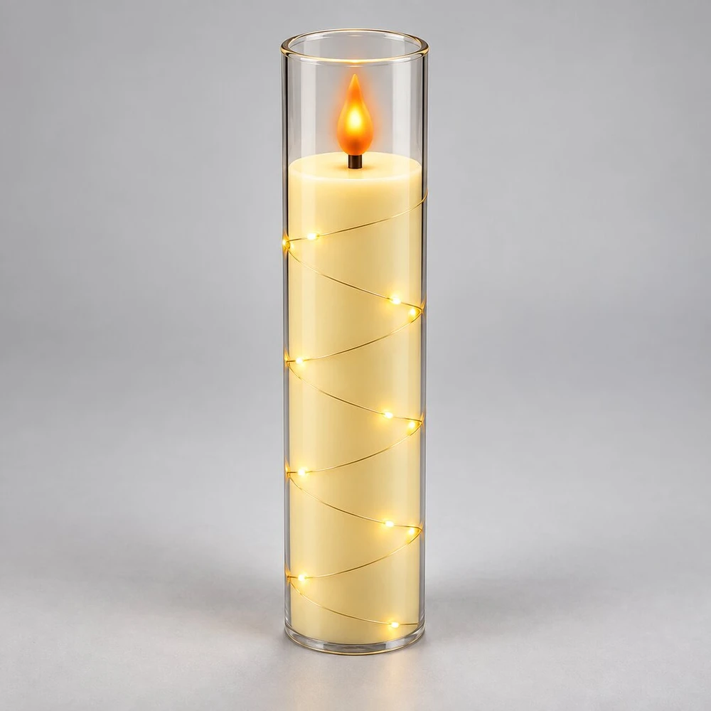 LED žvakė su dekoratyvine švieselių vielute 10759, 20 cm