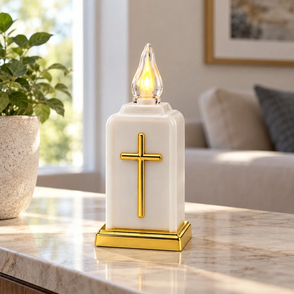 LED žvakė su kryžiumi, mišrios spalvos 10752, 13 cm