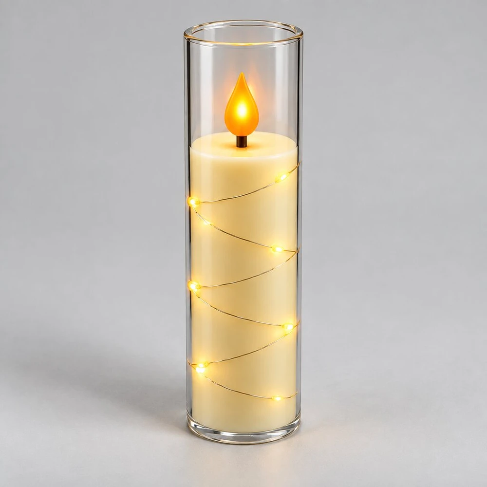LED žvakė su dekoratyvine švieselių vielute 10758, 15 cm