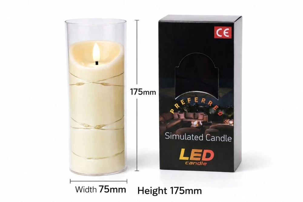 LED žvakė su dekoratyvine švieselių vielute 10184, 17,5 cm