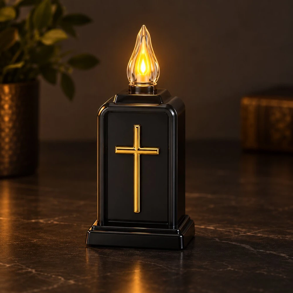 LED žvakė su kryžiumi, mišrios spalvos 10752, 13 cm