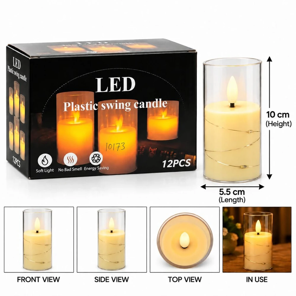 LED žvakė su dekoratyvine švieselių vielute 10173, 10 cm