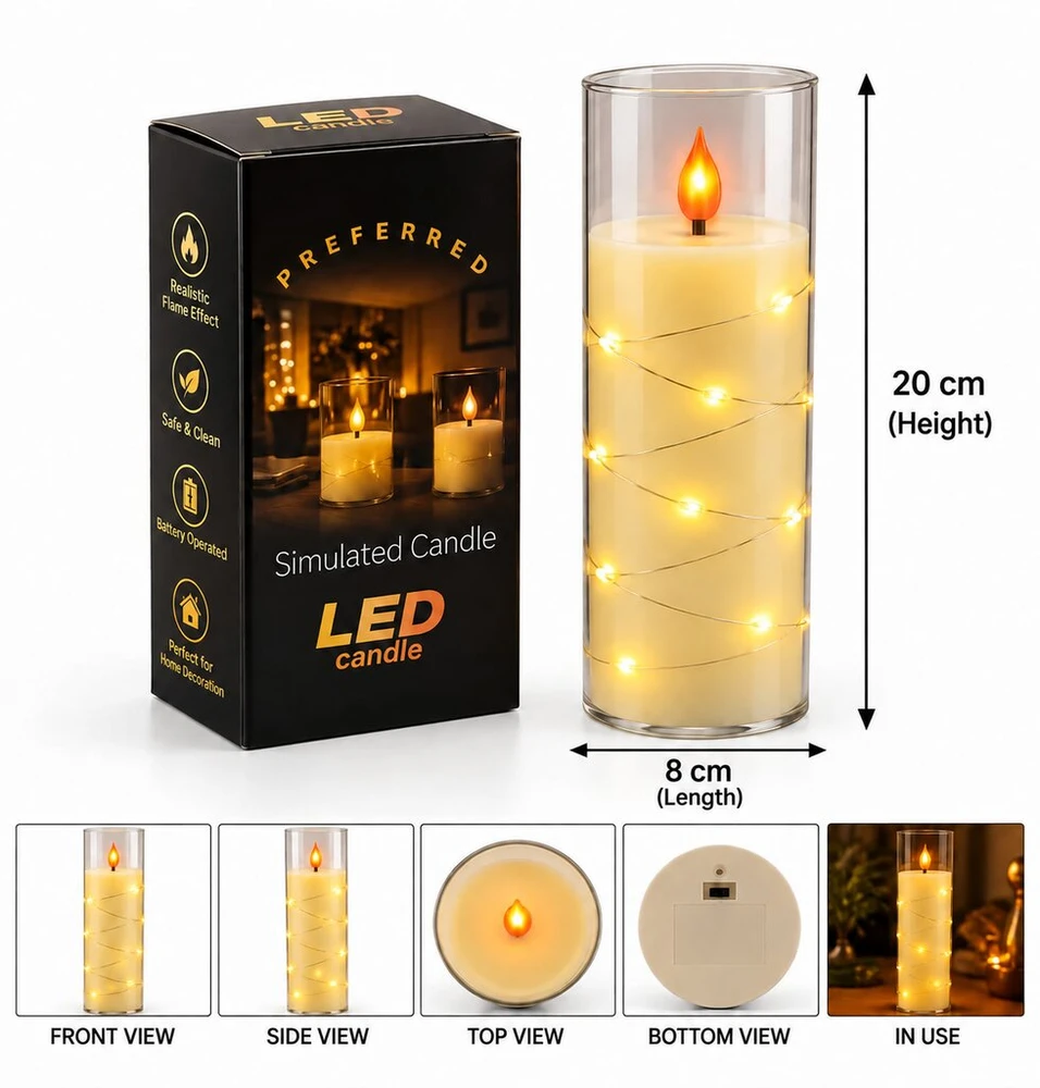 LED žvakė su dekoratyvine švieselių vielute 10756, 20 cm
