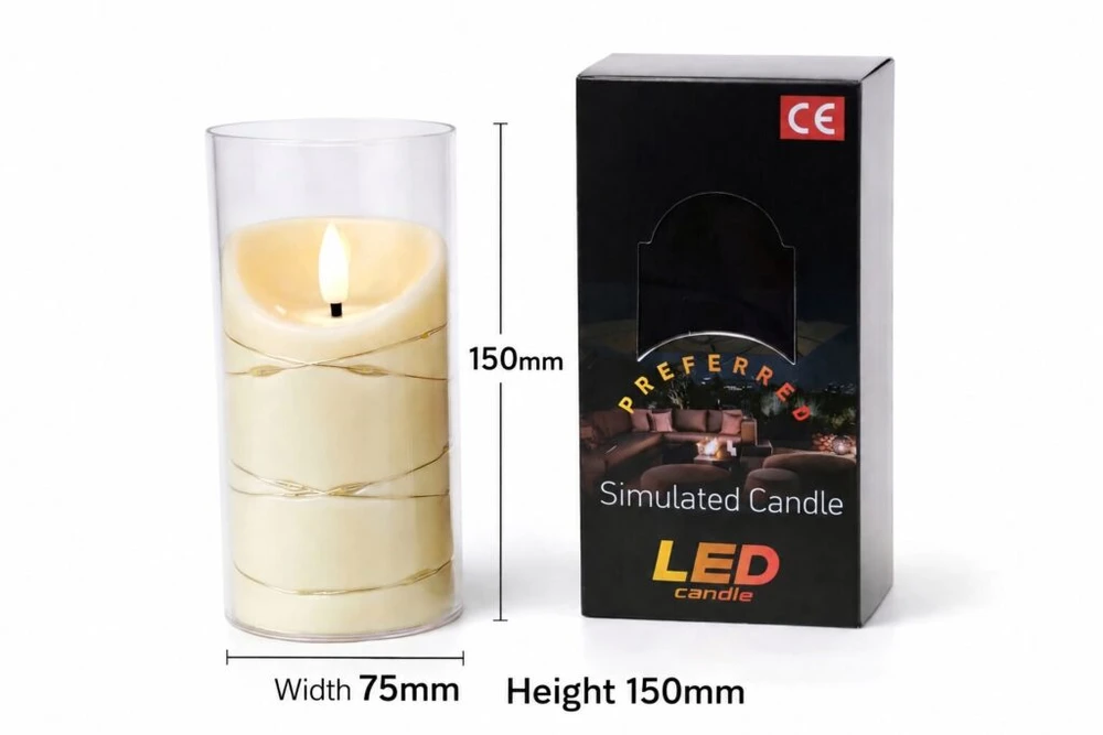LED žvakė su dekoratyvine švieselių vielute 10183, 15 cm