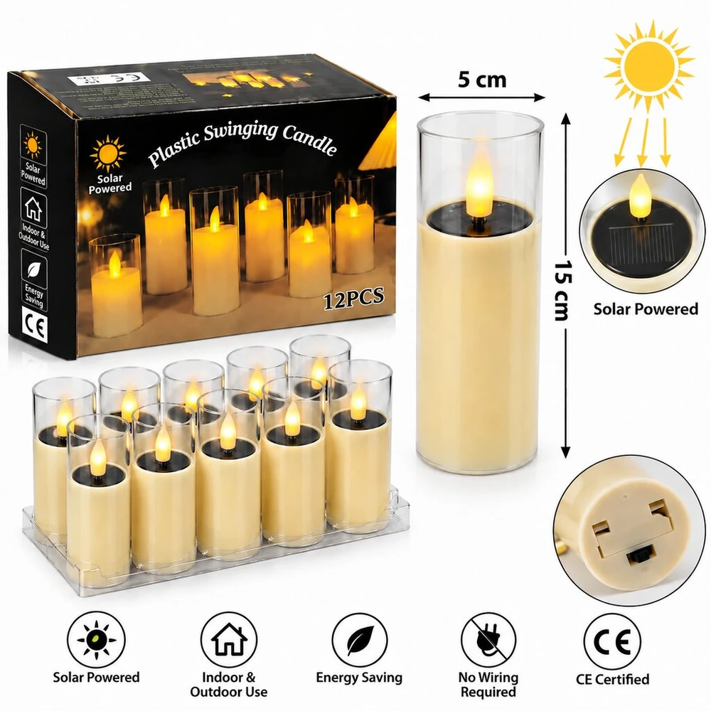Saulės energija maitinama LED žvakė 10761, 15 cm