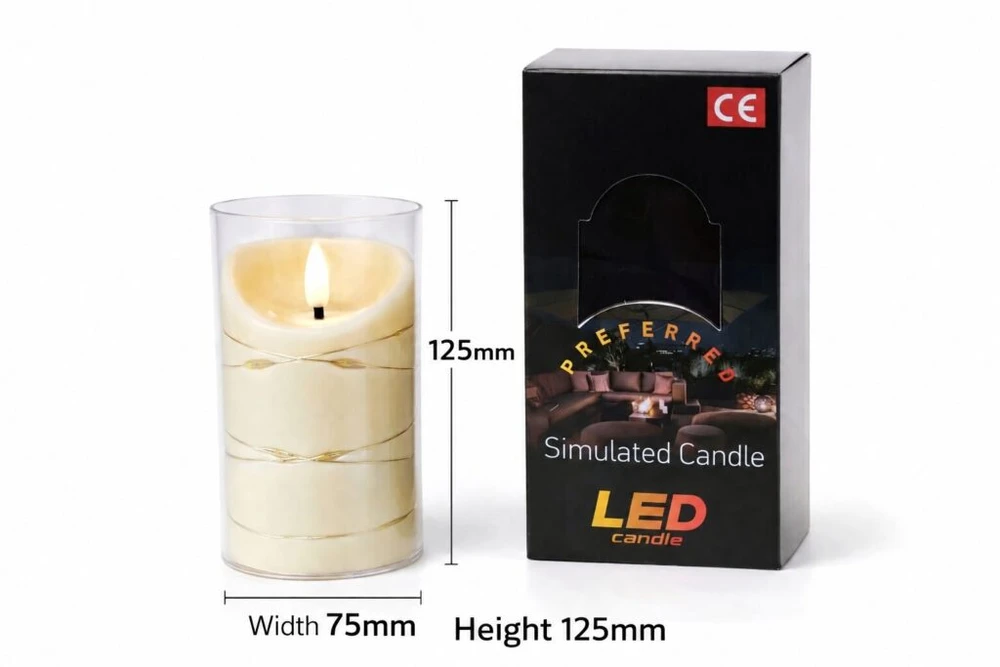 LED žvakė su dekoratyvine švieselių vielute 10182, 12,5 cm