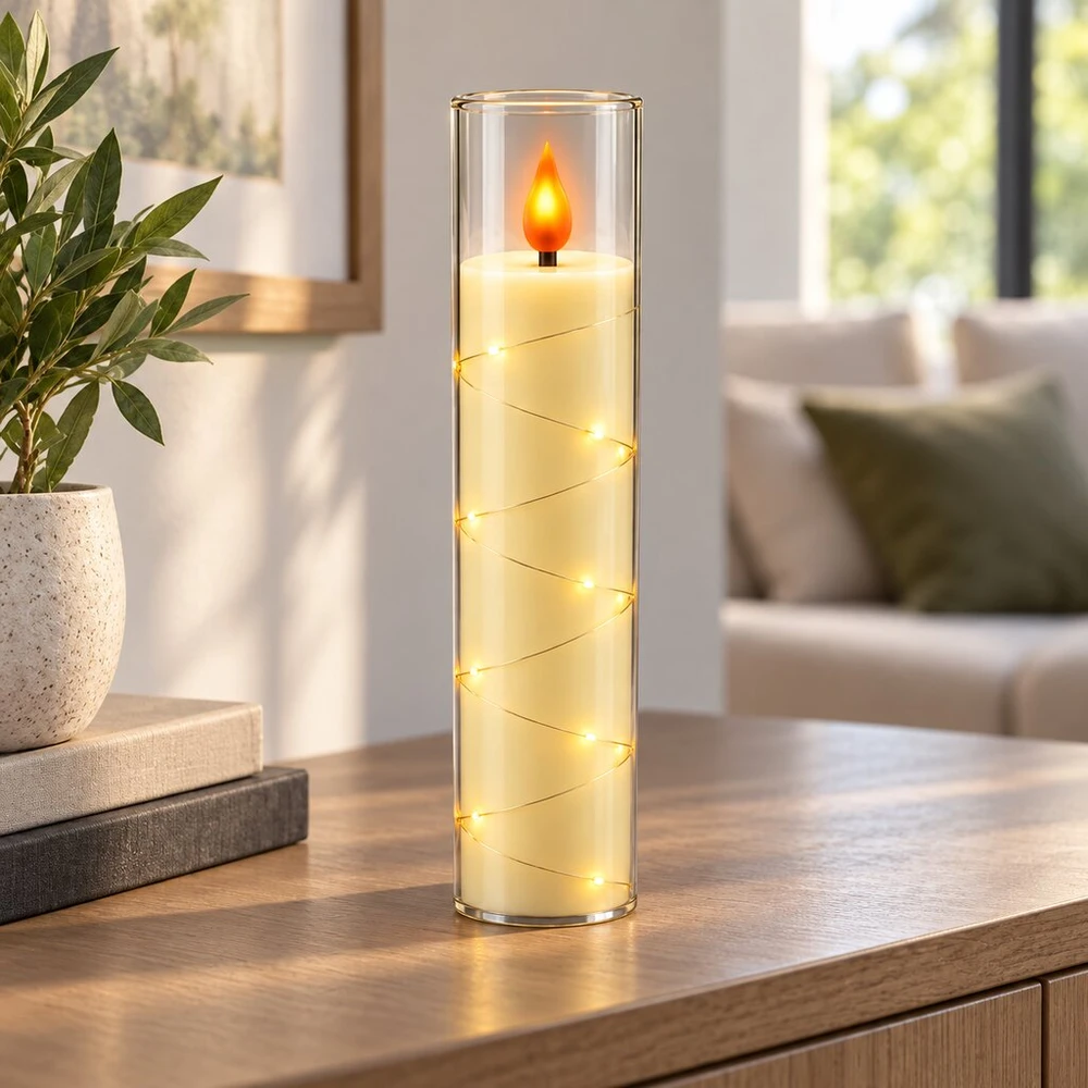 LED žvakė su dekoratyvine švieselių vielute 10759, 20 cm
