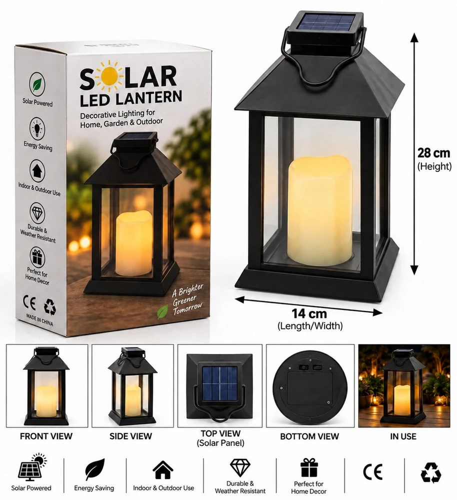 Juodas saulės energija maitinamas LED žibintas 10766, 28 cm