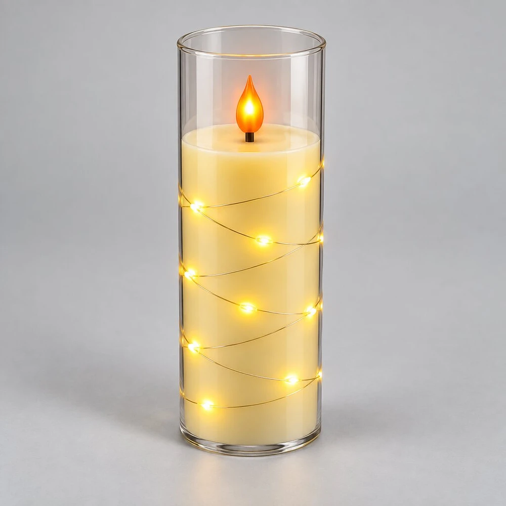 LED žvakė su dekoratyvine švieselių vielute 10756, 20 cm