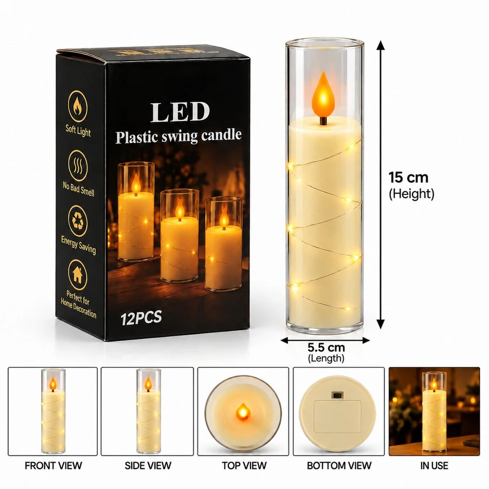 LED žvakė su dekoratyvine švieselių vielute 10758, 15 cm