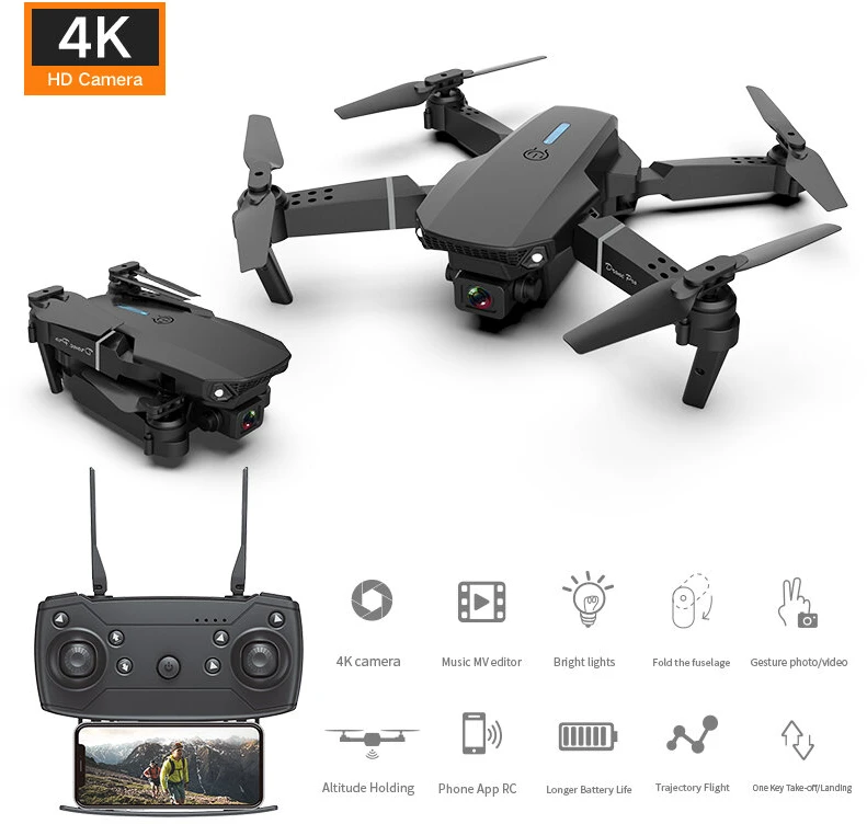 Dronas su kamera E88 Pro 4k HD