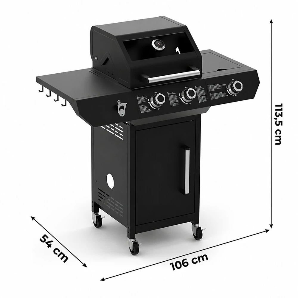 Dujinis grilis Varen 3.0 Juodas, 10 kW, 2+1 degikliai