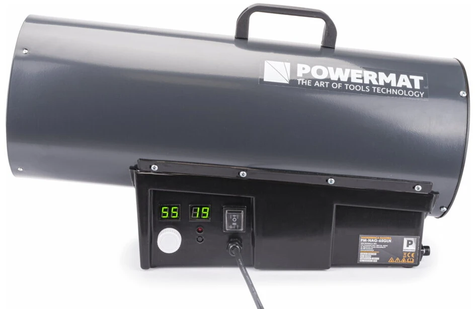 Dujinis šildytuvas su termostatu ir LCD ekranu 65 kW, Powermat PM-NAG-65GLN, 65000 W, spalva: pilka