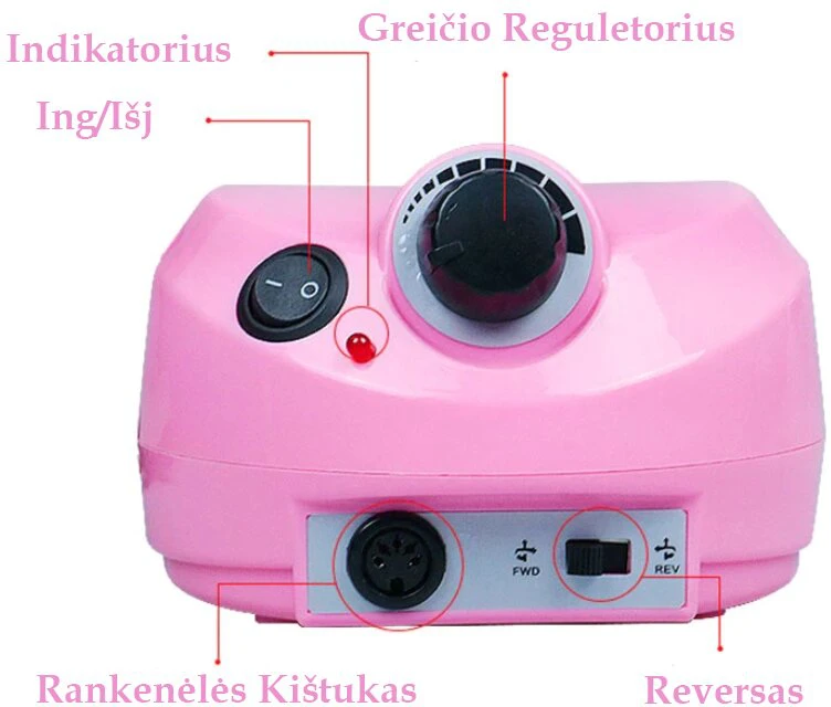 Elektrinė manikiūro ir pedikiūro nagų freza, rožinė